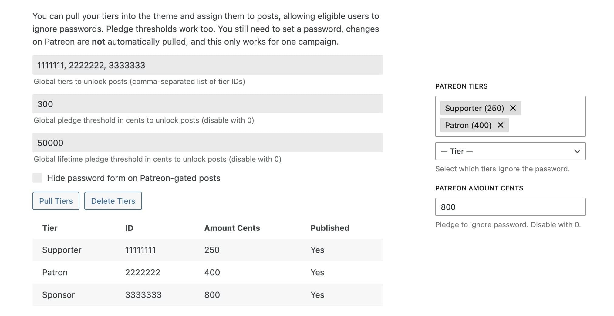 Patreon Gate Settings